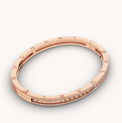 [Clover Jewelery]ZERO 1 SPIRAL AND PAVED DIAMOND PINK GOLD BRACELET