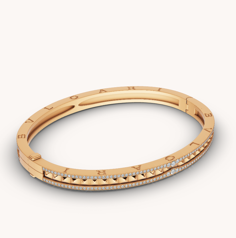 [Clover Jewelery]ZERO 1 SPIRAL AND PAVED DIAMOND GOLD BRACELET