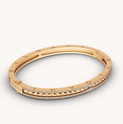 [Clover Jewelery]ZERO 1 SPIRAL AND PAVED DIAMOND GOLD BRACELET