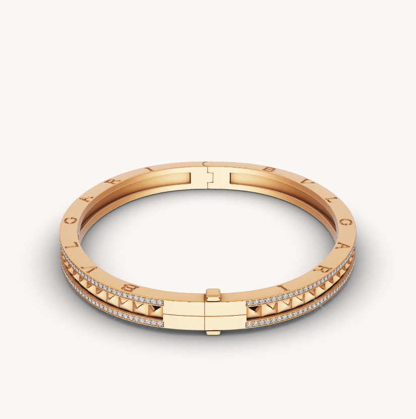 [Clover Jewelery]ZERO 1 SPIRAL AND PAVED DIAMOND GOLD BRACELET