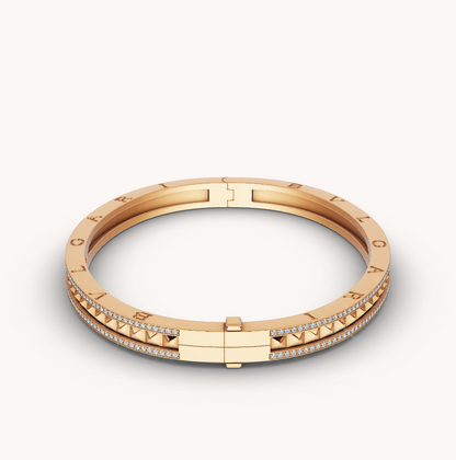 [Clover Jewelery]ZERO 1 SPIRAL AND PAVED DIAMOND GOLD BRACELET