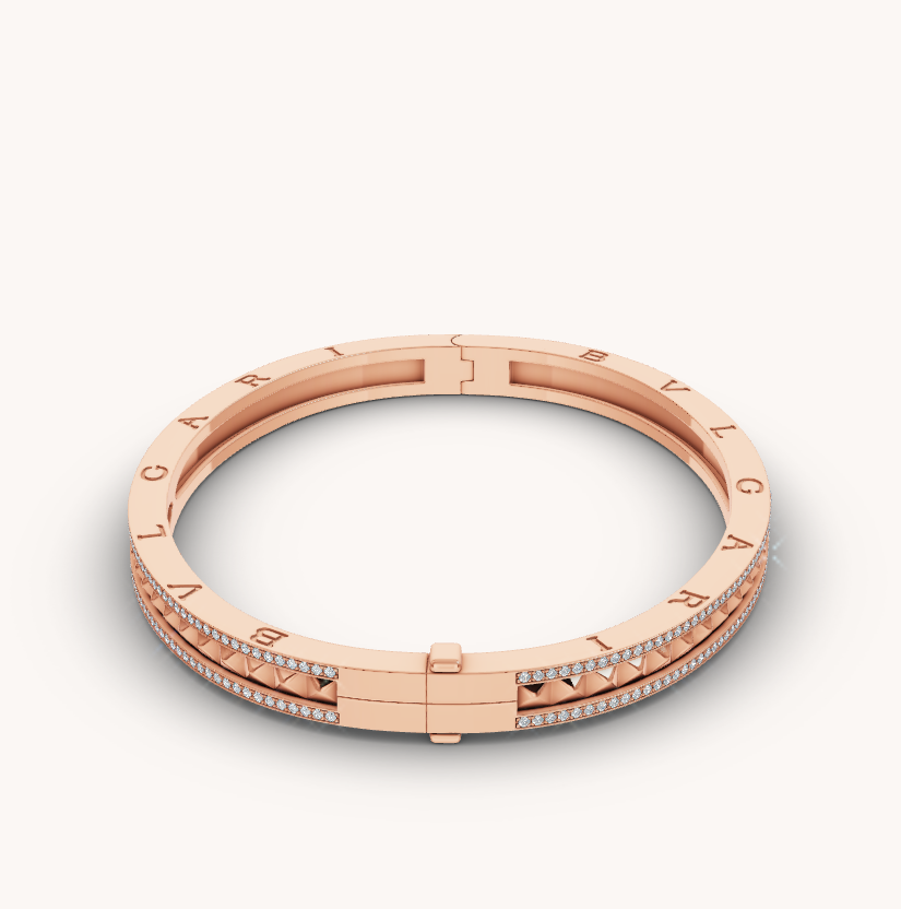 [Clover Jewelery]ZERO 1 SPIRAL AND PAVED DIAMOND PINK GOLD BRACELET