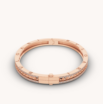 [Clover Jewelery]ZERO 1 SPIRAL AND PAVED DIAMOND PINK GOLD BRACELET