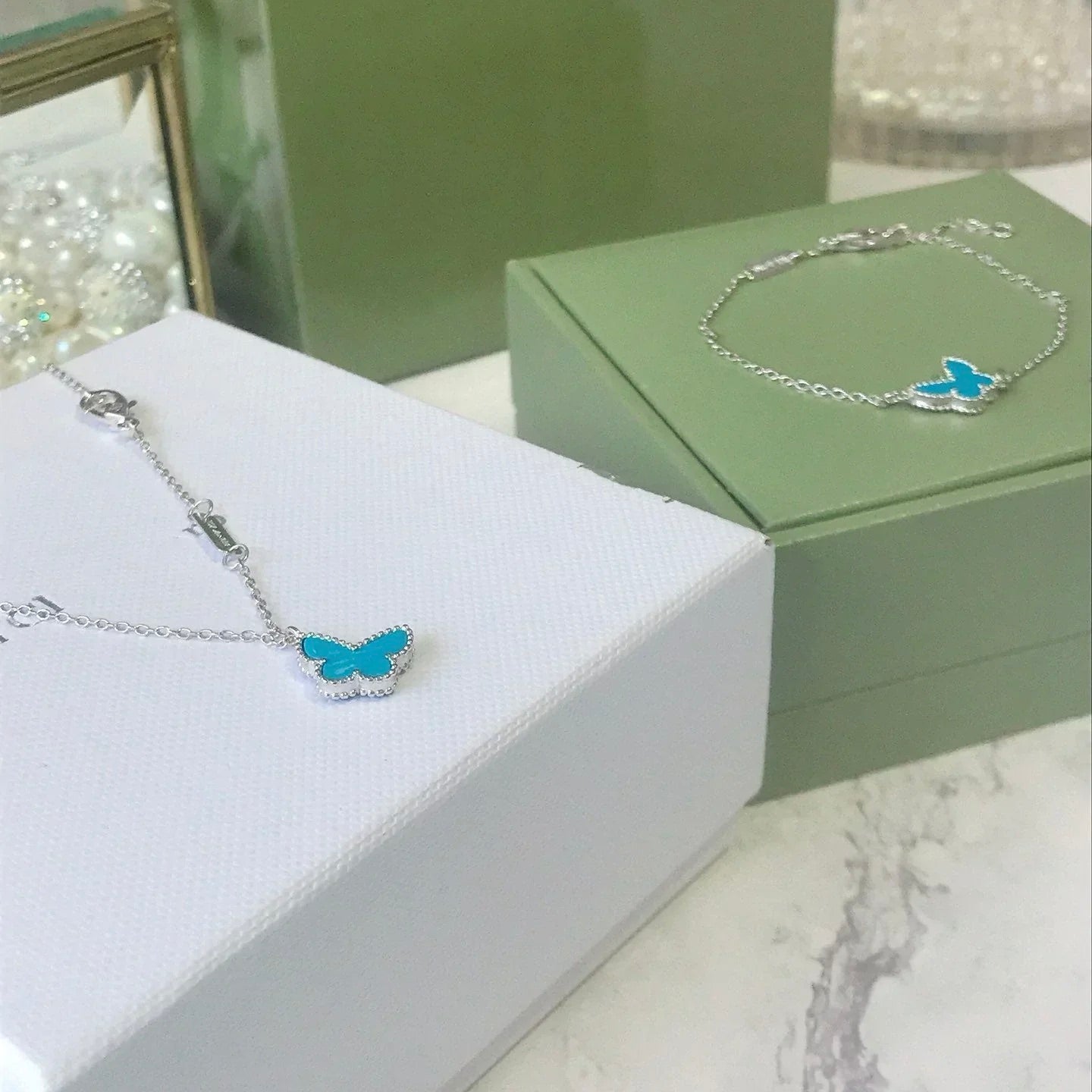 [Clover Jewelery]BUTTERFLY TURQUOISE BUTTERFLY BRACELET SILVER