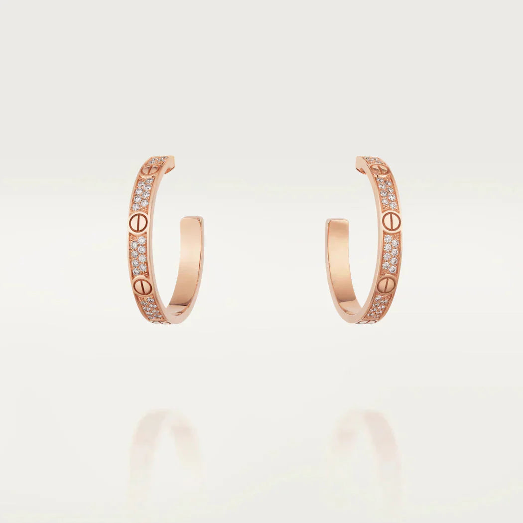 [Clover Jewelery]LOVE DIAMOND PINK GOLD HOOP EARRINGS