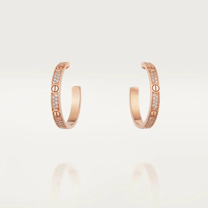 [Clover Jewelery]LOVE DIAMOND PINK GOLD HOOP EARRINGS