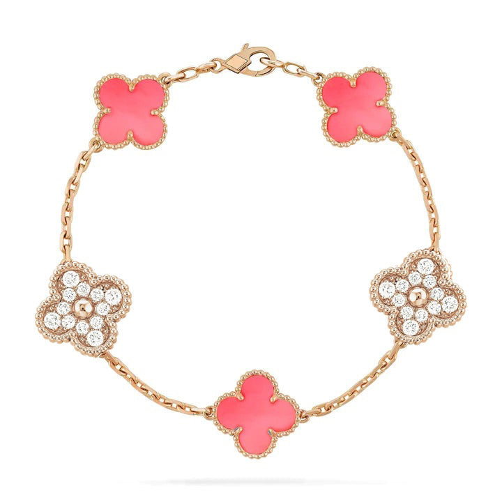 [Clover Jewelery]CLOVER 5 MOTIF DIAMOND PINK MOP PINK GOLD BRACELET