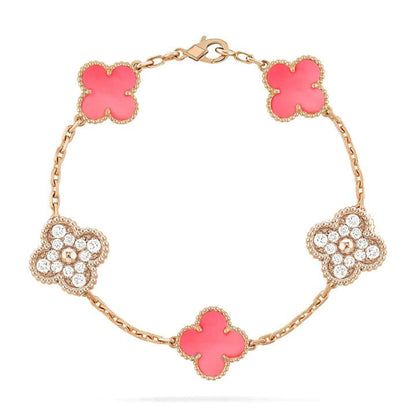 [Clover Jewelery]CLOVER 5 MOTIF DIAMOND PINK MOP PINK GOLD BRACELET