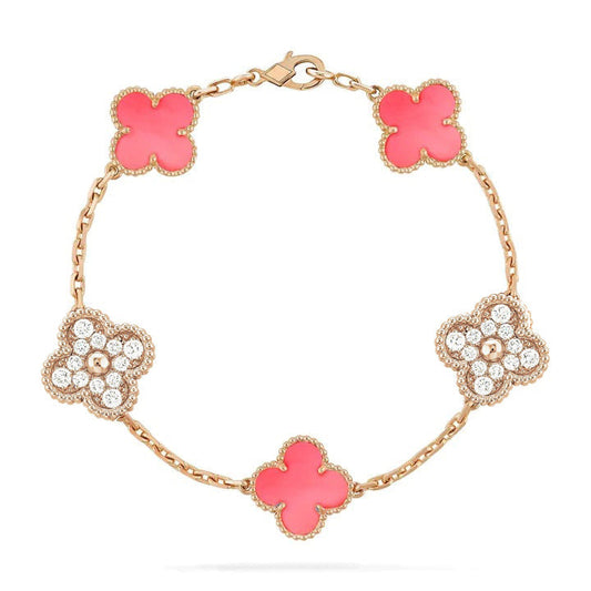 [Clover Jewelery]CLOVER 5 MOTIF DIAMOND PINK MOP PINK GOLD BRACELET