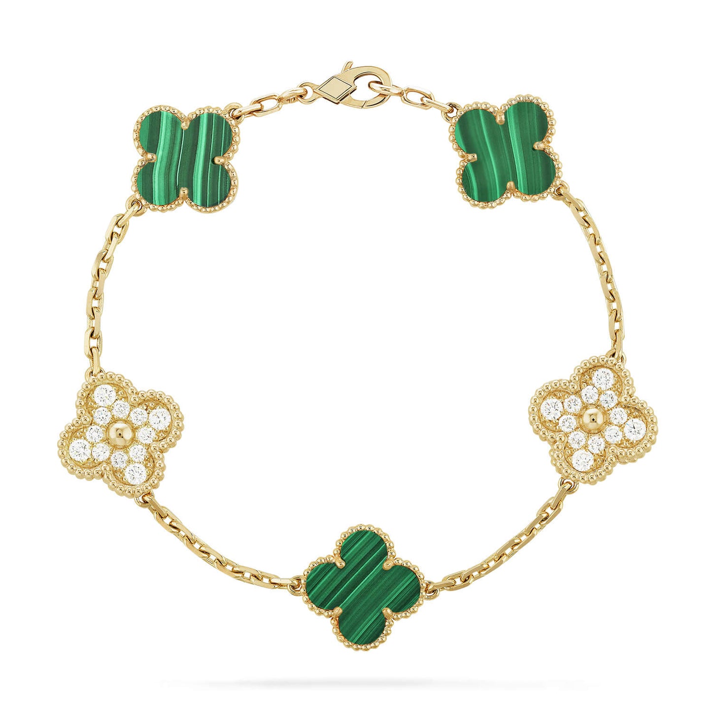 [Clover Jewelery]CLOVER  5 MOTIF MALACHITE DIAMOND BRACELET