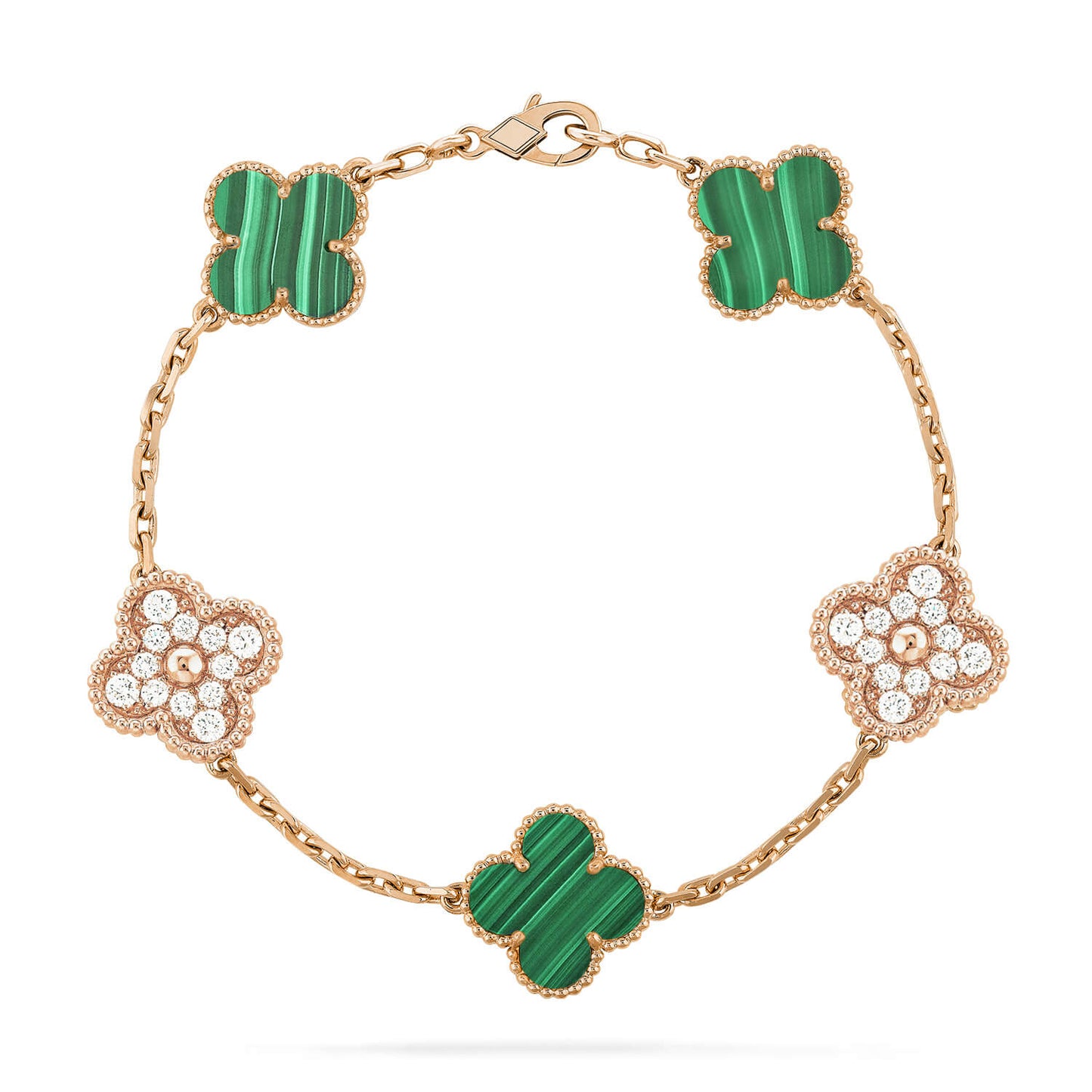 [Clover Jewelery]CLOVER  5 MOTIF MALACHITE DIAMOND BRACELET