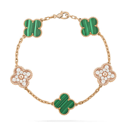 [Clover Jewelery]CLOVER  5 MOTIF MALACHITE DIAMOND BRACELET
