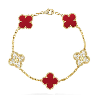 [Clover Jewelery]CLOVER 5 MOTIFS CARNELIAN DIAMOND BRACELET