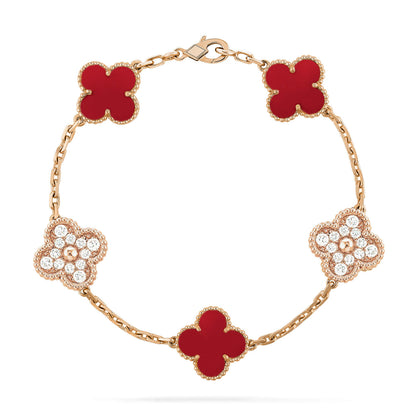 [Clover Jewelery]CLOVER 5 MOTIFS CARNELIAN DIAMOND BRACELET