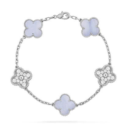 [Clover Jewelery]CLOVER  5 MOTIF DIAMOND PURPLE CHALCEDONY BRACELET SILVER