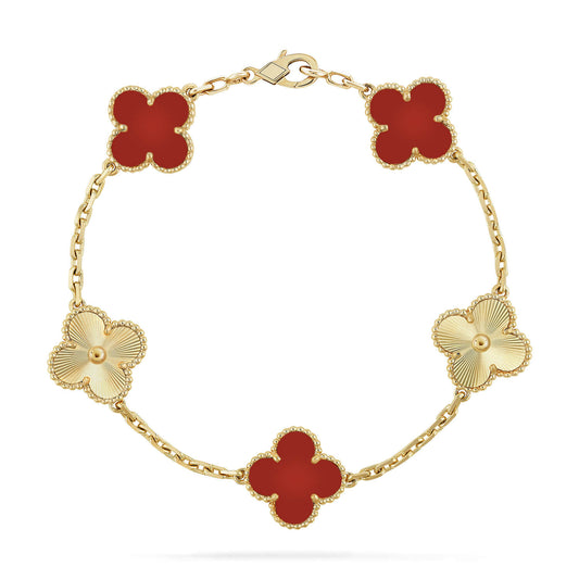 [Clover Jewelery]CLOVER  5 MOTIFS CARNELIAN GOLD BRACELET
