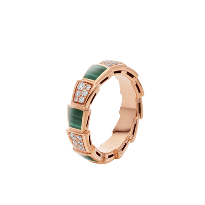 [Clover Jewelery]SERPENTI RING PINK GOLD MALACHITE DIAMOND PAVED 4MM