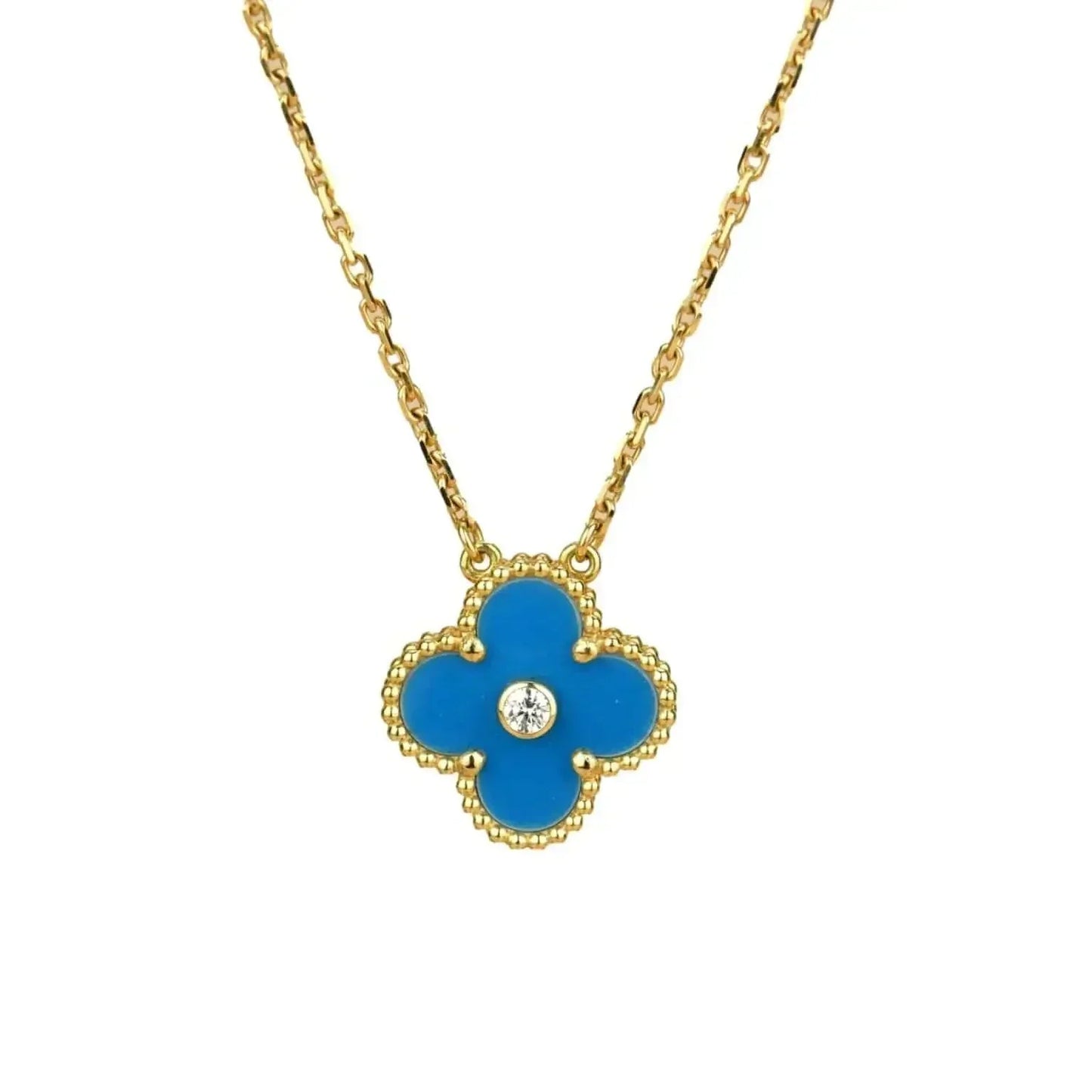 [Clover Jewelery]CLOVER 15MM DIAMOND AND BLUE AGATE NECKLACE