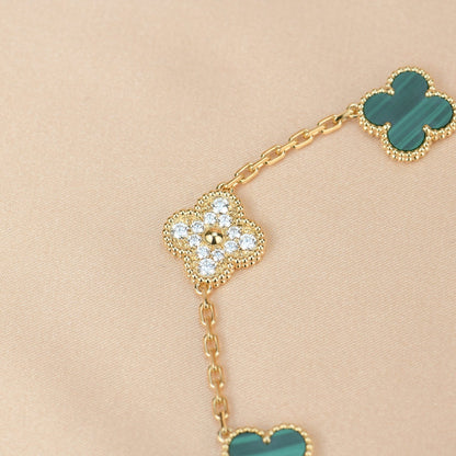 [Clover Jewelery]CLOVER  5 MOTIF MALACHITE DIAMOND BRACELET