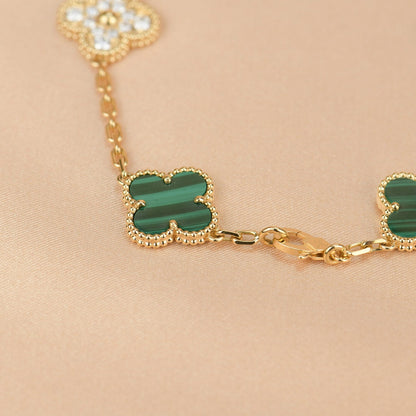 [Clover Jewelery]CLOVER  5 MOTIF MALACHITE DIAMOND BRACELET