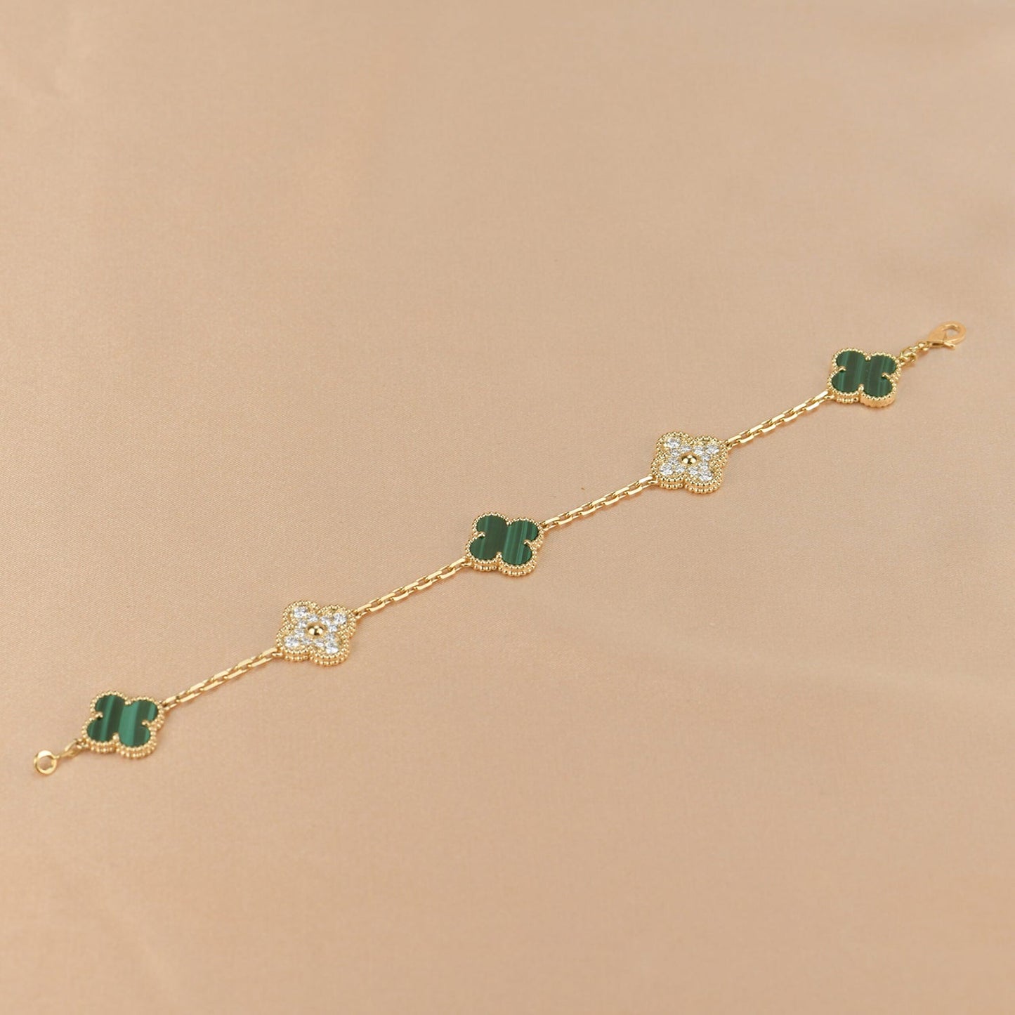 [Clover Jewelery]CLOVER  5 MOTIF MALACHITE DIAMOND BRACELET