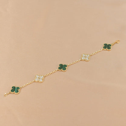 [Clover Jewelery]CLOVER  5 MOTIF MALACHITE DIAMOND BRACELET