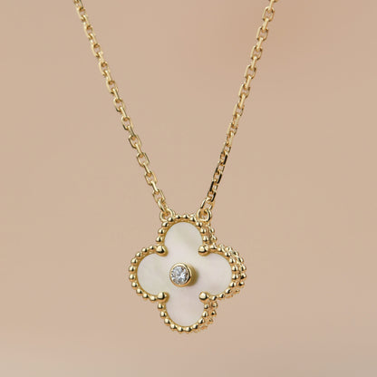 [Clover Jewelery]CLOVER 15MM DIAMOND GOLD MOTHER OF PEARL NECKLACE