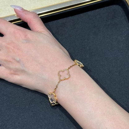 [Clover Jewelery]CLOVER 5 MOTIF ROCK CRYSTAL PINK GOLD BRACELET