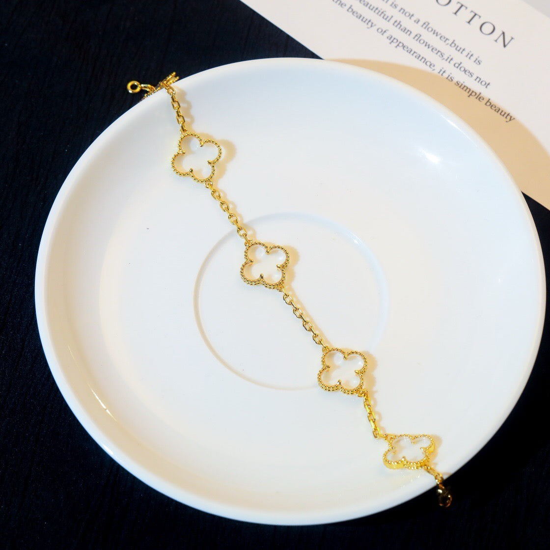 [Clover Jewelery]CLOVER 5 MOTIF ROCK CRYSTAL PINK GOLD BRACELET