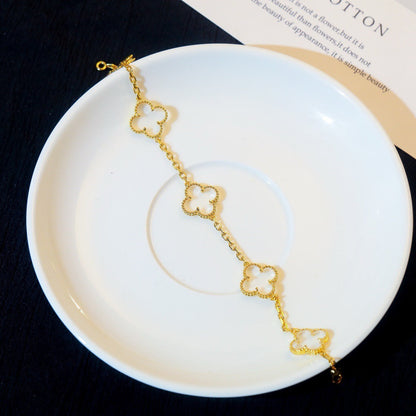 [Clover Jewelery]CLOVER 5 MOTIF ROCK CRYSTAL PINK GOLD BRACELET