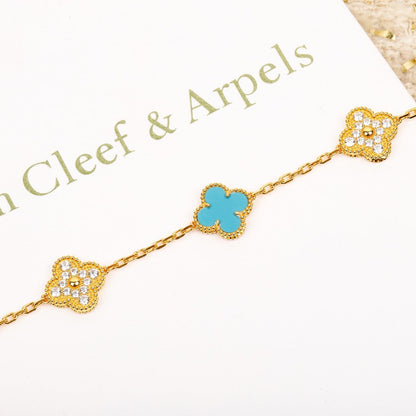 [Clover Jewelery]CLOVER 5 MOTIF TURQUOISE DIAMOND GOLD BRACELET