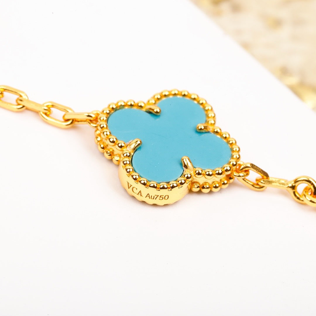 [Clover Jewelery]CLOVER 5 MOTIF TURQUOISE DIAMOND GOLD BRACELET