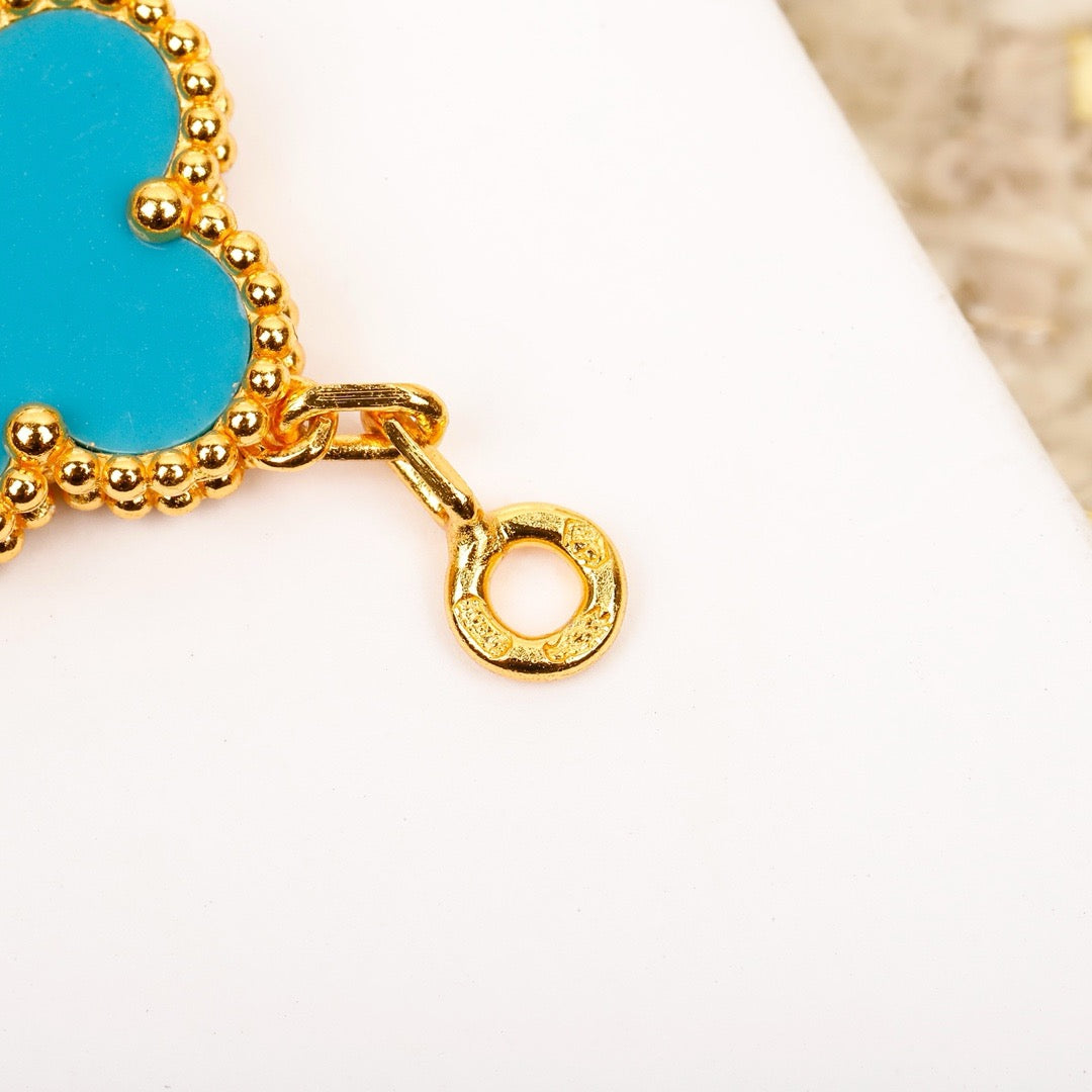 [Clover Jewelery]CLOVER 5 MOTIF TURQUOISE DIAMOND GOLD BRACELET