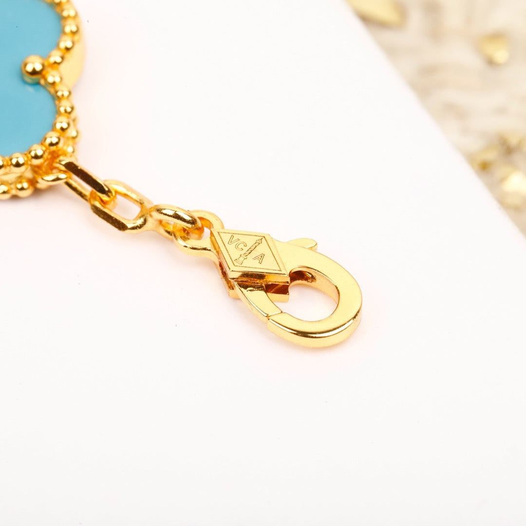 [Clover Jewelery]CLOVER 5 MOTIF TURQUOISE DIAMOND GOLD BRACELET