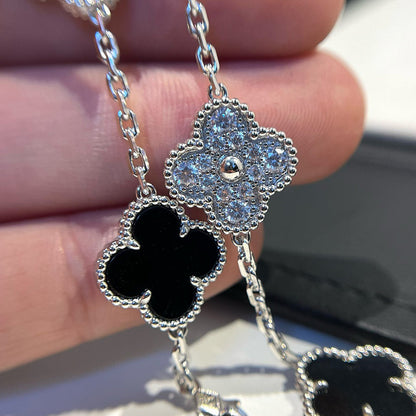 [Clover Jewelery]CLOVER 5 MOTIF ONYXS DIAMOND BRACELET SILVER