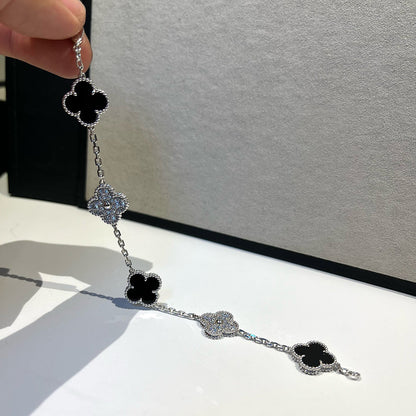 [Clover Jewelery]CLOVER 5 MOTIF ONYXS DIAMOND BRACELET SILVER