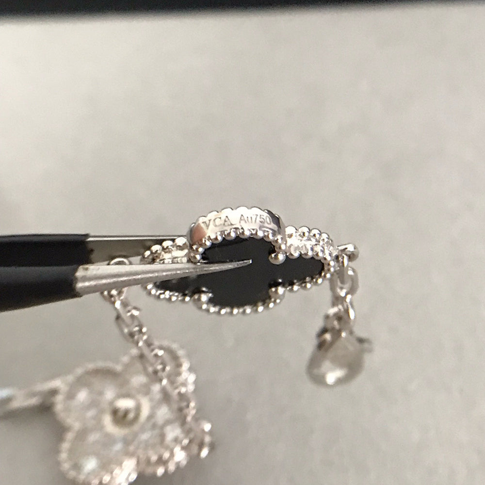 [Clover Jewelery]CLOVER 5 MOTIF ONYXS DIAMOND BRACELET SILVER