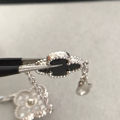 [Clover Jewelery]CLOVER 5 MOTIF ONYXS DIAMOND BRACELET SILVER