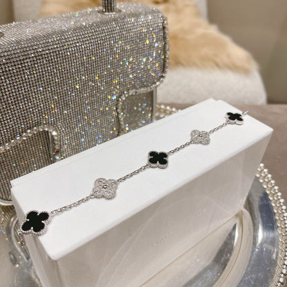 [Clover Jewelery]CLOVER 5 MOTIF ONYXS DIAMOND BRACELET SILVER