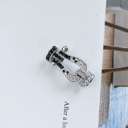 [Clover Jewelery]FORCE LARGE HORSESHOE BLACK WHITE DIAMOND BRACELET SILVER