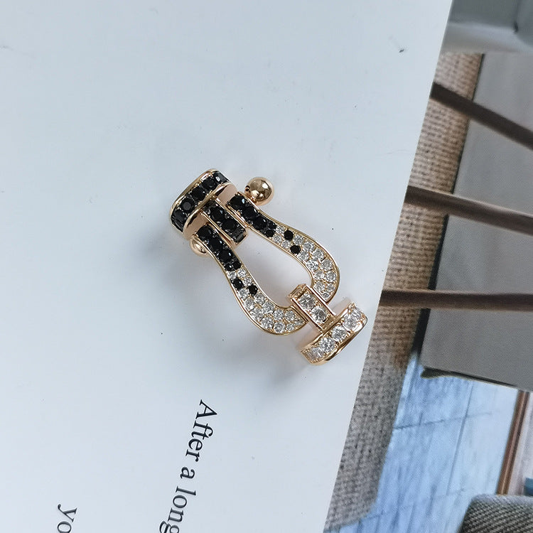 [Clover Jewelery]FORCE LARGE HORSESHOE BLACK WHITE DIAMOND BRACELET ROSE GOLD