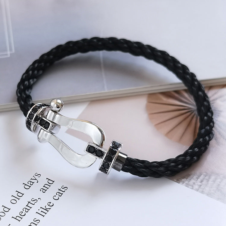 [Clover Jewelery]FORCE LARGE HORSESHOE BLACK DIAMOND BRACELET SILVER