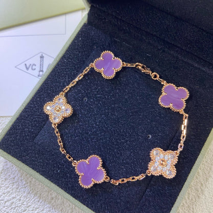 [Clover Jewelery]CLOVER  5 MOTIFS  PURPLE VIOLET DIAMOND BRACELET