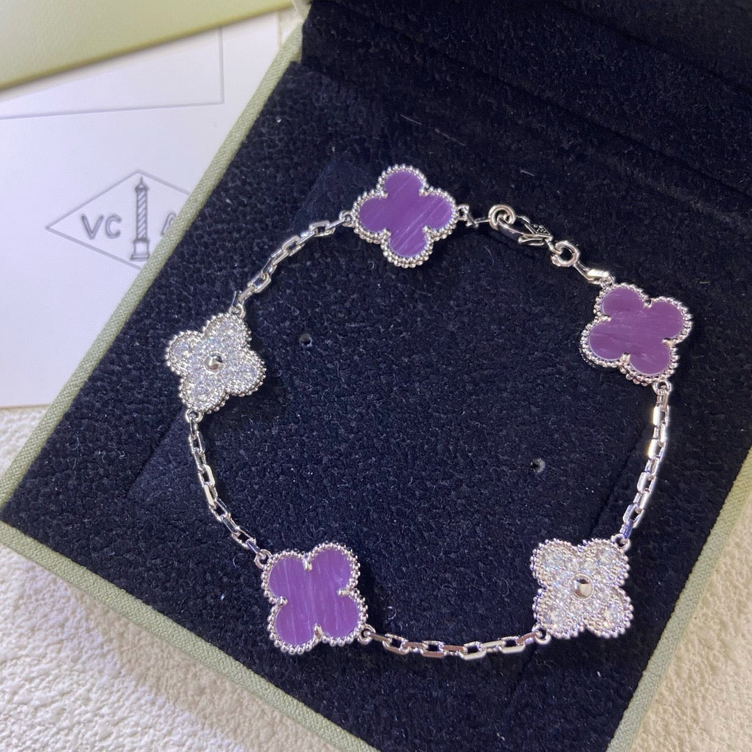 [Clover Jewelery]CLOVER  5 MOTIFS  PURPLE VIOLET DIAMOND BRACELET