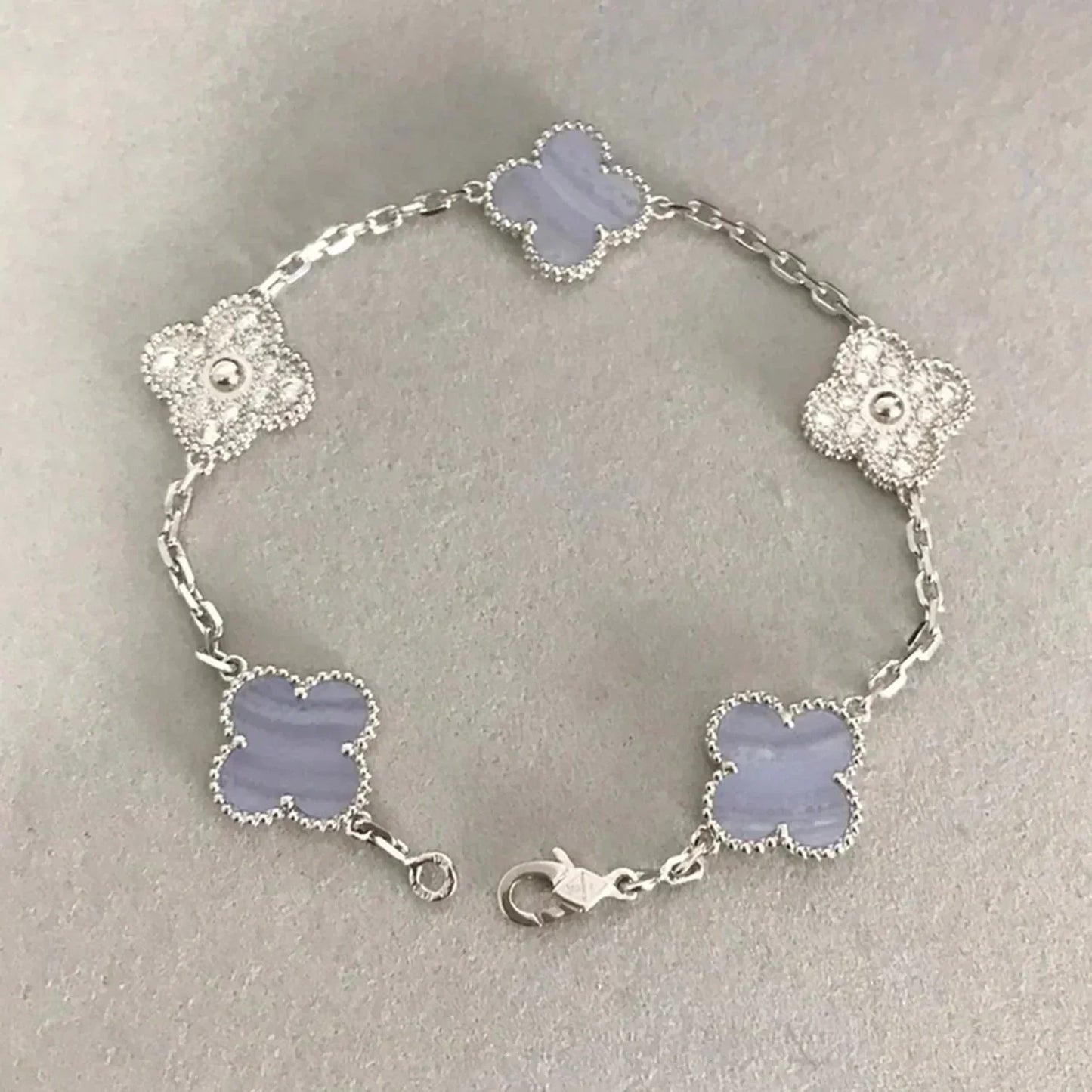 [Clover Jewelery]CLOVER  5 MOTIF DIAMOND PURPLE CHALCEDONY BRACELET SILVER