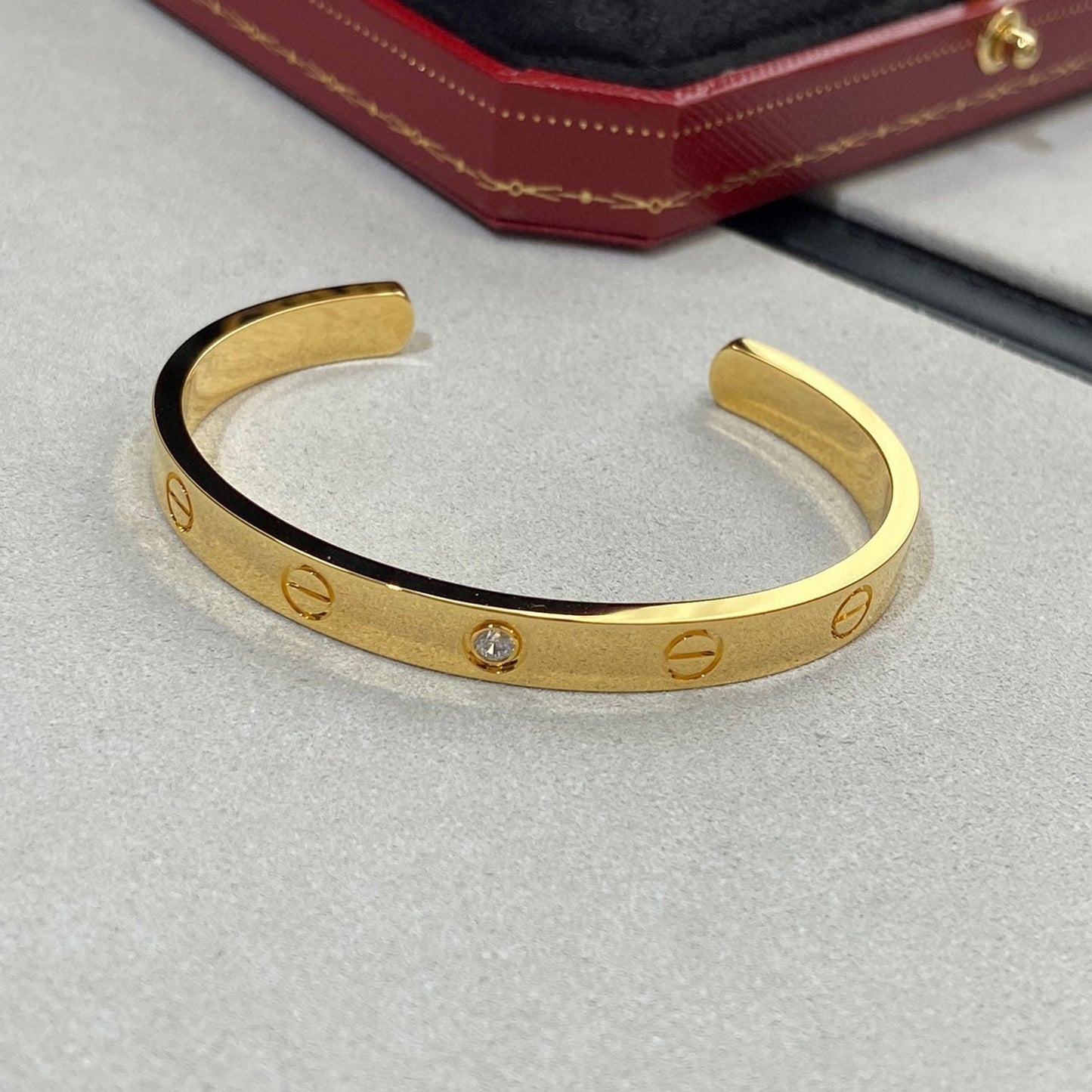 [Clover Jewelery]LOVE BRACELET 6.1MM 1 DIAMOND OPEN CUFF