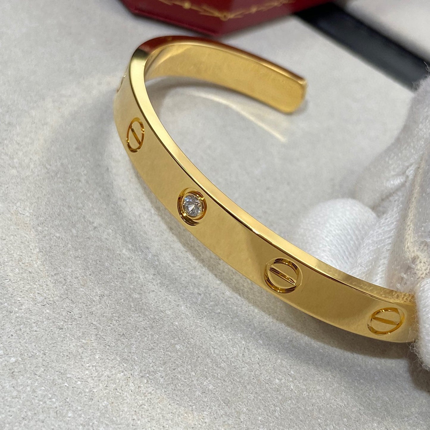 [Clover Jewelery]LOVE BRACELET 6.1MM 1 DIAMOND OPEN CUFF