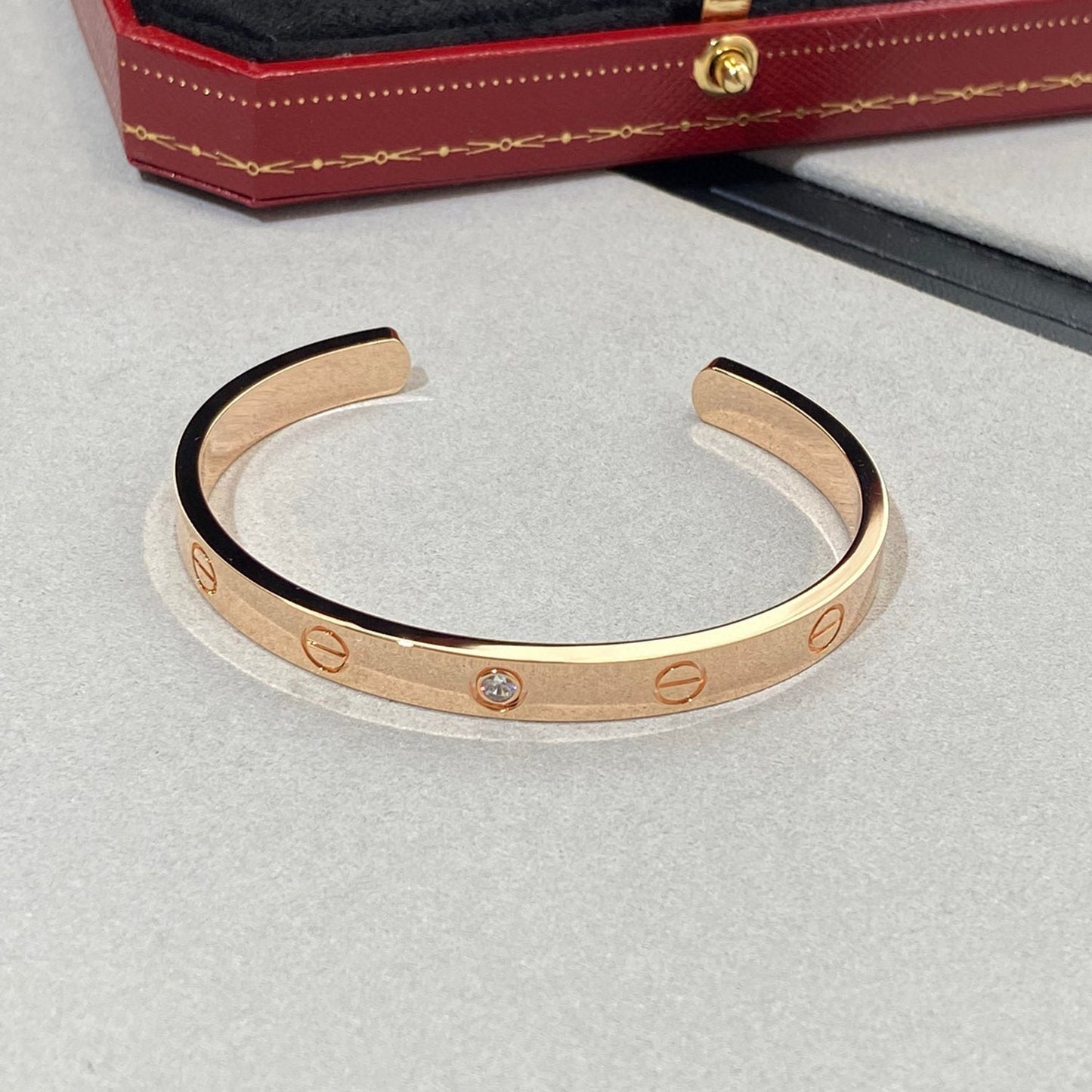 [Clover Jewelery]LOVE BRACELET 6.1MM 1 DIAMOND OPEN CUFF