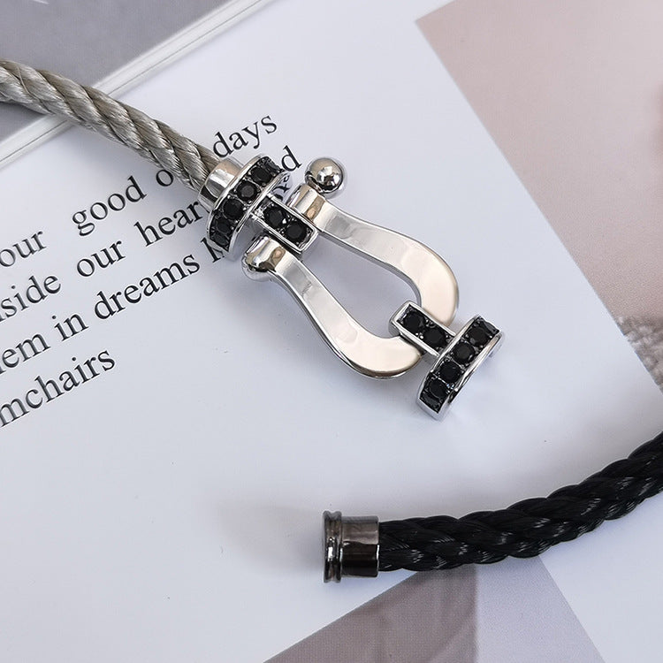 [Clover Jewelery]FORCE LARGE HORSESHOE BLACK DIAMOND BRACELET SILVER