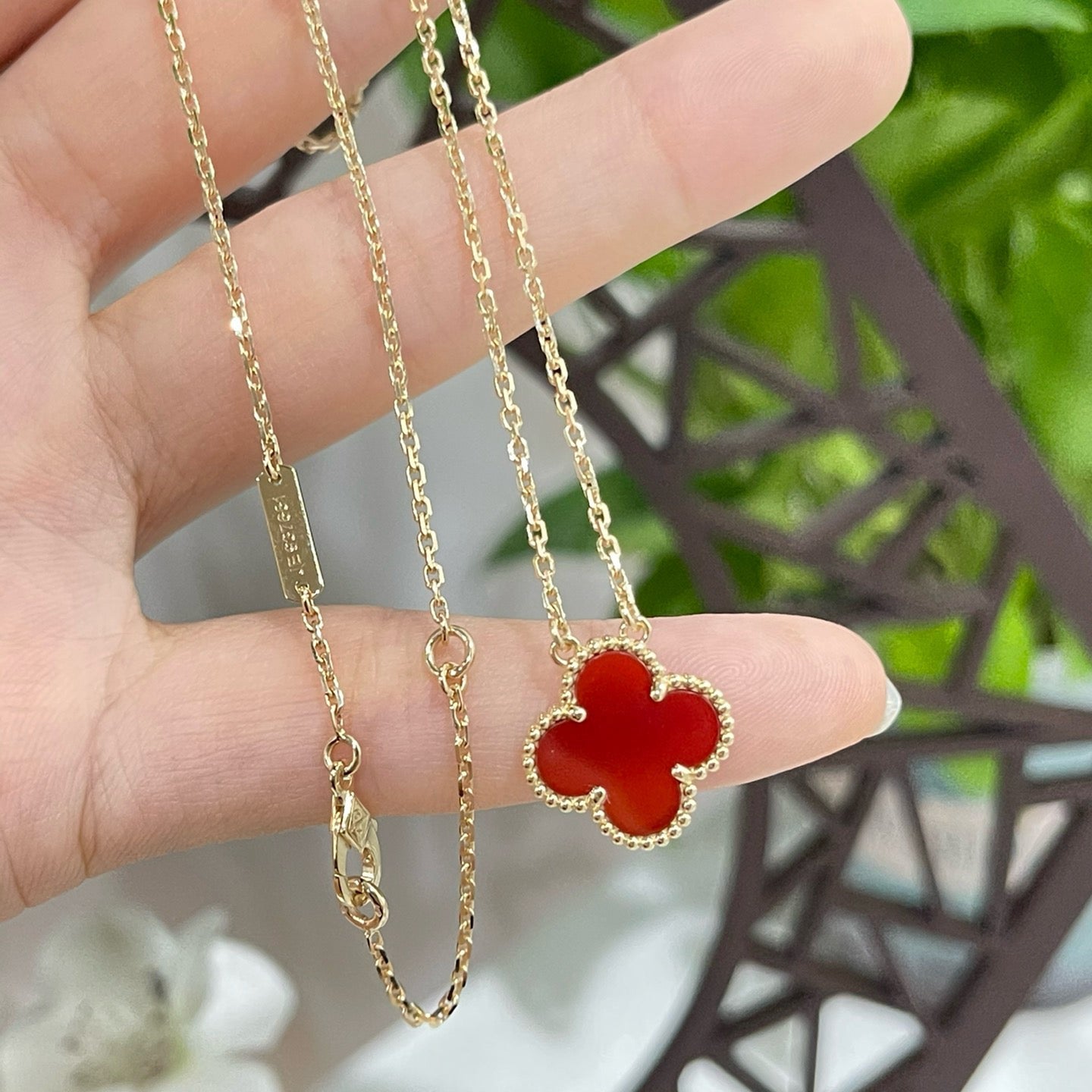 [Clover Jewelery]CLOVER 15MM CARNELIAN SINGLE FLOWER NECKLACE